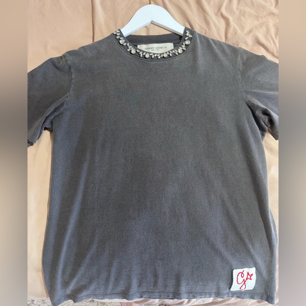 Golden Goose Women's anthracite gray T-shirt with crystals